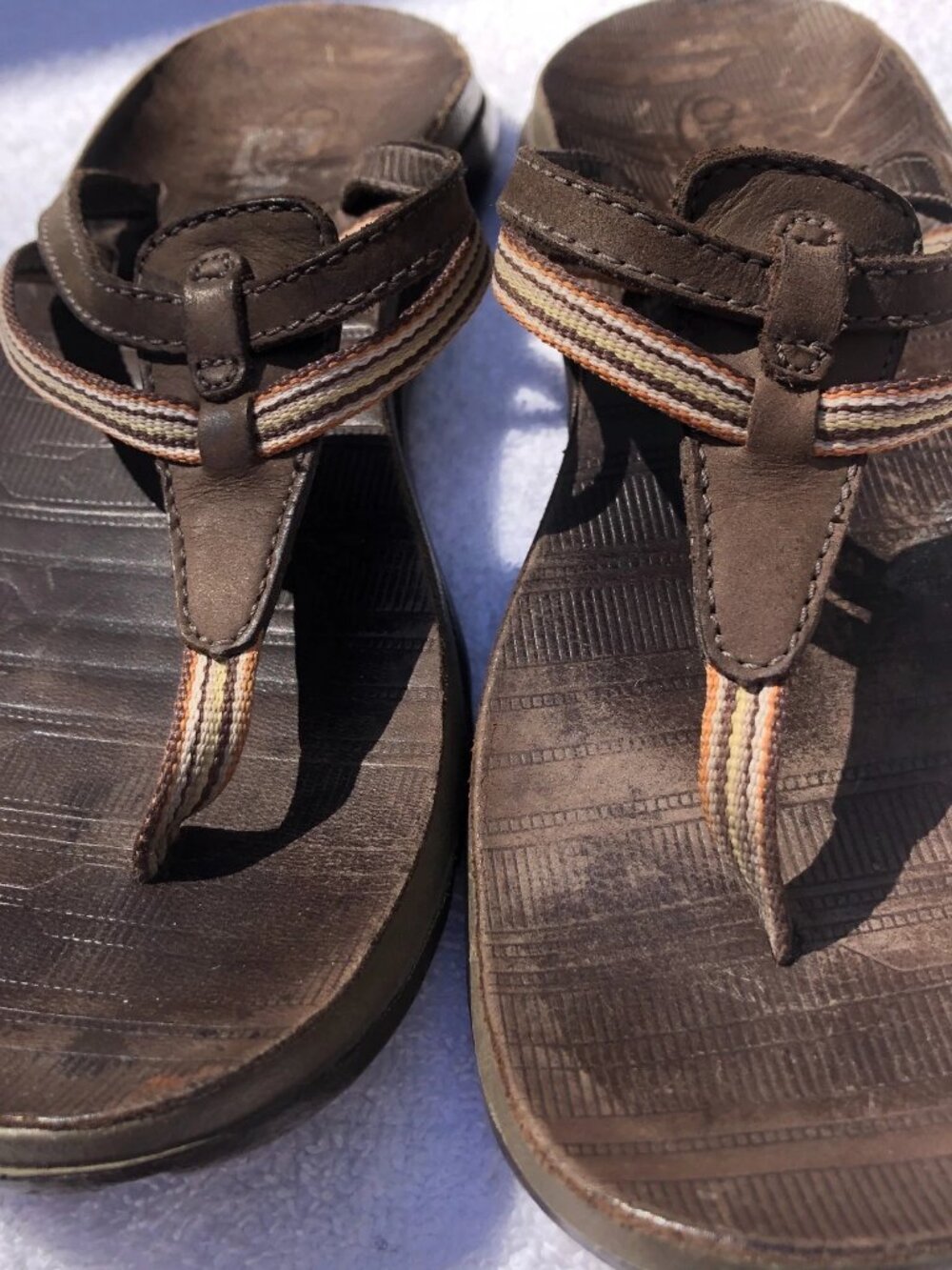 Vintage Retro CHACO Women's Thong FLIP Flop Brown Leather and grosgrain SZ 8 - Picture 3 of 15